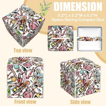 Scattered Cosmetics Tissue Box Cover Square, Perfume and Lipstick Tissue Box Holder with Bottom Belt Leather Facial Paper Organizer Dispenser for Bathroom Bedroom Dresser Night Stand Tabletop - color: Scattered Cosmetics