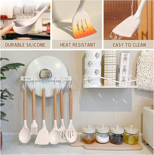 Umite Chef Food Grade Thickened Silicone (Stainless Steel Core) Kitchen Gadgets Tools Set - Kitchen Cooking Utensils Set, Heat Resistant Kitchen Spatula Tools Set - color: Khaki