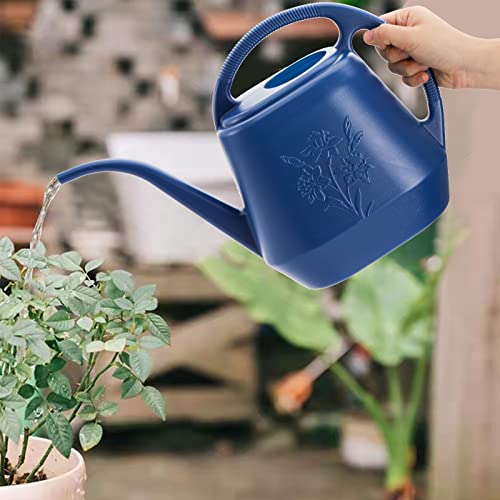 Fasmov 1-Gallon Plastic Watering Can with Comfortable Handle, Garden Watering Cans Long Spout for Indoor Outdoor Watering Plants, Blue