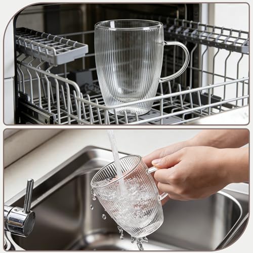 4 Pack Double Wall Glass Coffee Mugs, 12oz Glass Coffee Cup with Handle, Double Insulated Coffee Mugs Perfect for Espresso, Cappuccino, Latte, American, Tea Bag, Hot Beverages