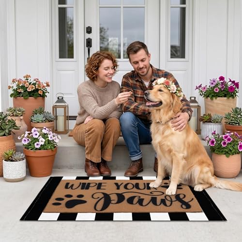 Arttown Welcome Front Coir Rug Door Mats Combo Set 17"x30"+24"x36" Wipe Your - color: Wipe Your Paws