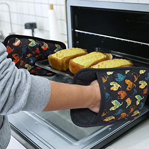 Pot Holders Set of 2,Non Slip Clear Silicone Printed Potholdes | Resistant 480 ℉,Comfortable Cotton Lining Kitchen Women Men Cooking Baking Microwave (Rooster, Black Potholders) - color: Rooster, Black Potholders