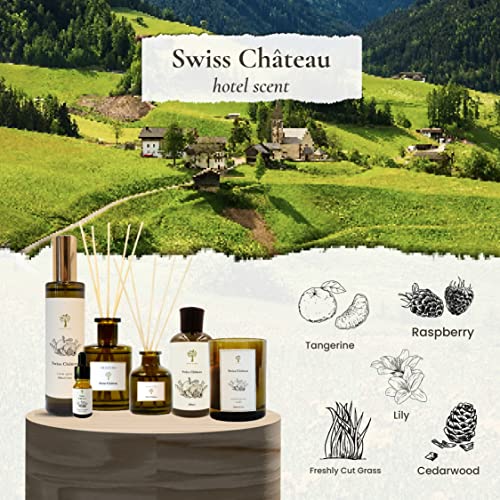 PRISTINE Swiss Château/Inspired by Hilton Reed Diffuser - Home & Bathroom | Fresh Cut Rose, Tangerine, Cedarwood Oil Reed Diffuser Set | Oil & Reed Diffuser Sticks, Home & Office Decor, Fragrance Gift - size: 6 fl oz