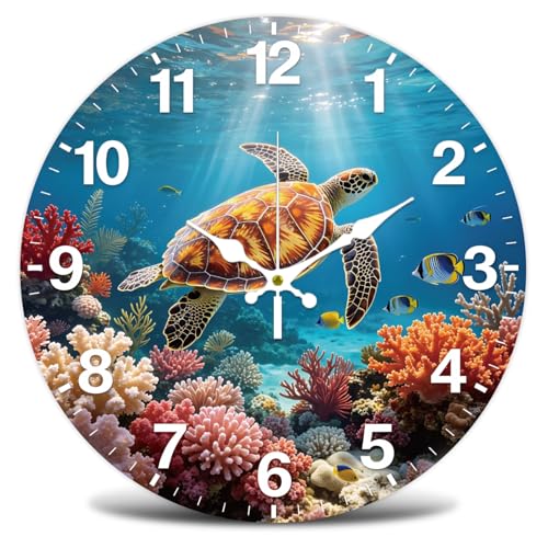Sea turtle Wall Clock Silent Non-Ticking 12" for Living Room Decor | 1 AA Battery Operated (not Included); Easy to Read; Keep Accurate Time; Coastal Tropical; Kitchen Bedroom Indoor Use - color: Sea Turtle