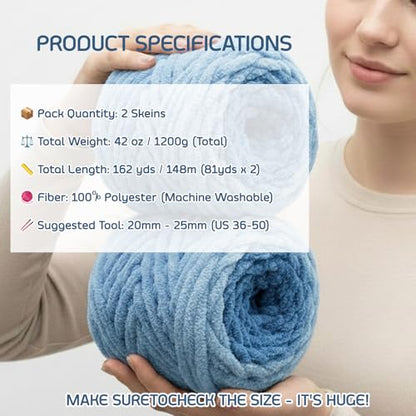 Beginner Chunky Yarn for Hand Knitting Ombre Blankets, Plush Chenille Fade | Long-fade ombre chenille chunky yarn - #7 Jumbo - 42oz/1200g - 162 Yards - Deep Sea Blue - color: Deep Sea Blue (0.8" Thick)