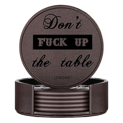 Funny Coasters, Thipoten Leather Coasters with Holder, Protect Furniture from Water Marks Scratch and Damage(6Pcs, Brown) - color: Brown