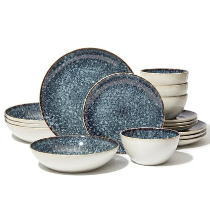 Larder & Vine Stoneware Dinnerware Set, 16 Piece, 4 Place Settings, Made in Portugal, Bondi Waters - color: Bondi Waters