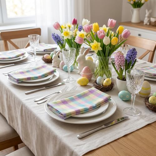 Urban Villa Cloth Napkins Cotton 20x20 (Set of 12) Lagyp - color: 003 Easter Checks, size: 20" x 20" (Set of 12)