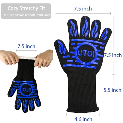 BBQ Grill Gloves 1472°F Heat Resistant, XL Long Non-Slip Oven Mitts for Baking, Kitchen, Campfire, Smoker and Outdoor Cooking, EN407 Certified, Washable, Blue - color: Blue Bbq Gloves