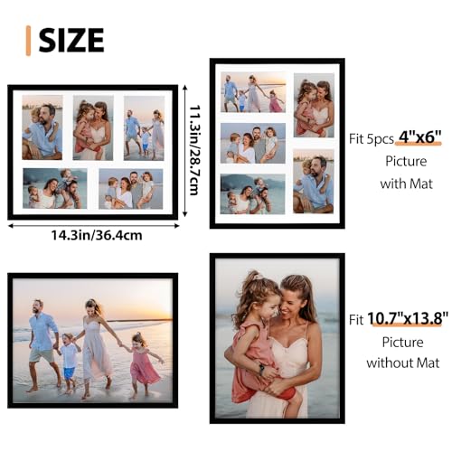 Fixwal 11x14 Collage Picture Frame, Holds Five 4x6 Photos, PVC | Shatter Resistant Plastic Cover, Wall Decor - size: 11x14（5-4x6）