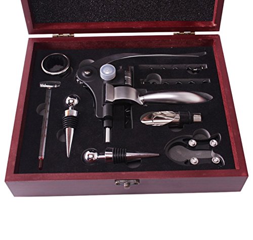 FixtureDisplays® 9-Piece Wine Gift Set, Unique Bottle Opener Corkscrew All-in-one Accessories Set, Perfect for Hostess, Housewarming, Wedding and Anniversary Gifts 16847-NPF