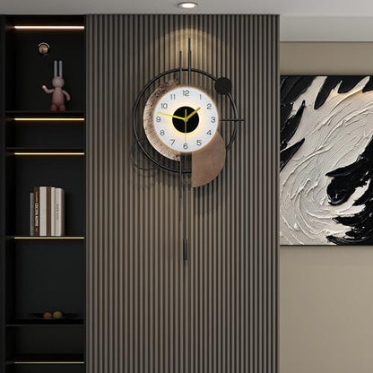 FLEBLE Large Wall Clock Decorative with Voice and Light Sensor Night Light | Glow in The Dark Silent Battery Operated Metal Pendulum Wall Clock for Kitchen Office Bedroom Living Room Decor, 14.9*29inch - size: 14.9*29inch