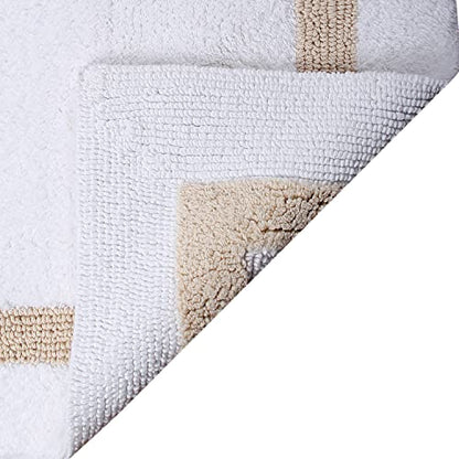 Better Trends 100% Cotton Hotel Collection Bath Mats Set, White & Sand Mats - Tufted, Reversible & Absorbent & Machine Washable 2 Piece Bathroom Rug Set, Shower & Sink Bath Rug - color: White & Sand, size: 2 Piece Set (17" x 24" | 17" x 24")