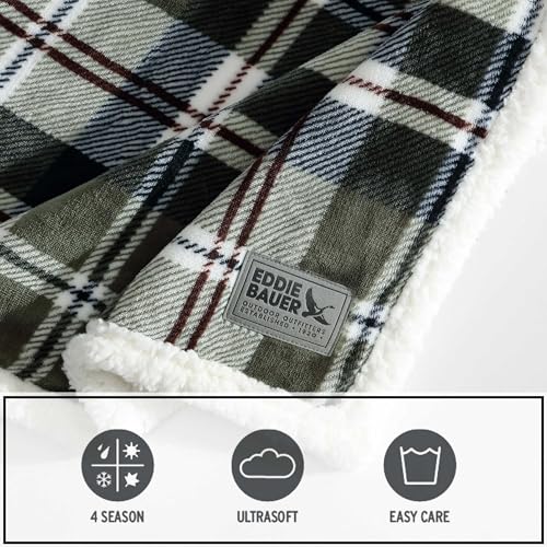 Eddie Bauer - Throw Blanket, Ultra-Soft Plush Bedding with Faux Shearling Reverse, Throw Blanket for Couch & Bed (Trailhead Plaid Green, 50" x 60") - color: Trailhead Plaid Green, size: 50" x 60"