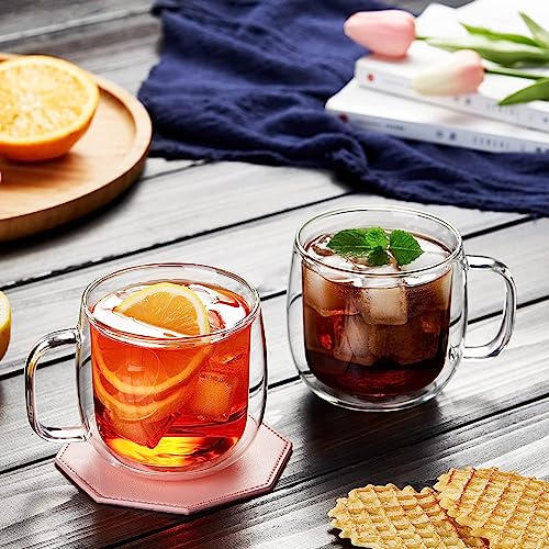 Unbreakable Double Walled Glass Coffee Mugs 10 fl oz, Borosilicate Glass, Insulated Coffee Mugs Set of 4, Microwave & Refrigerator Safe - size: 4 count