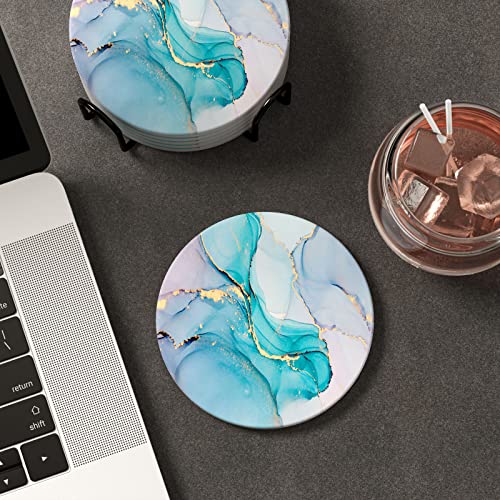Coasters for Drinks, Set of 6 Cute Absorbent Ceramic Drink Coasters - color: Colorful Ink Marble