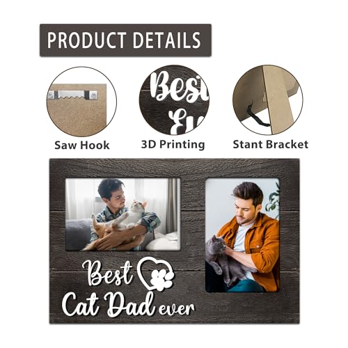 Cat Dad Gifts for Men, Fathers Day Cat Dad Gift 3D Photo Frame Hold 4x6 Inches Two Photos, Birthday Gift for Cat Lovers - color: cat dad