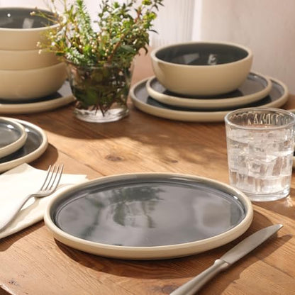 Gibson Elite - Made in Portugal - Port Gaia 12 Piece (Service for 4) Plates and Bowls Reactive Glaze Dishes Stoneware Ceramic Dinnerware Set - Blue - color: Blue (12pc Dinnerware Set)