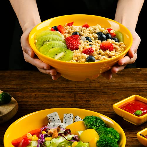 Unbreakable Ramen Bowl Set with Chopsticks and Spoon: 2 large Japanese Style Melamine Ramen Bowls, Dipping Bowls and Chopstick Stands for Asian Pho Soup Thai Miso Udon Wonton (2 Bowl Set, Yellow) - color: Yellow, size: 2 Bowl Set