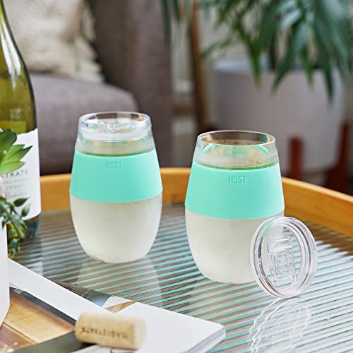 Host Wine Freeze Cup with Lid, Double Wall Insulated, Cooling Freezable Drink with Gel, Glasses for Red and White Wine, 8.5 oz, Set of 2, Mint - color: Mint With Lids