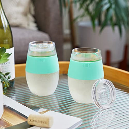 Host Wine Freeze Cup with Lid, Double Wall Insulated, Cooling Freezable Drink with Gel, Glasses for Red and White Wine, 8.5 oz, Set of 2, Mint - color: Mint With Lids