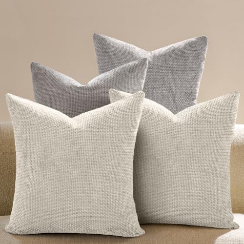 Couch Throw Pillow Covers 18x18 Inch Pack of 4 Neutral Sliver Gray Soft Decorative Chenille Pillow Covers Farmhouse Boho Cushion Covers for Home Decor Sofa Bedroom Living Room - color: Neutral Sliver Gray, size: 18" x 18" (Pack of 4)