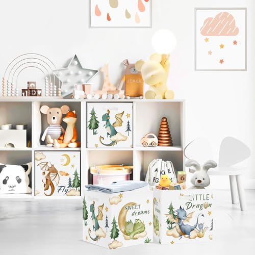 Clastyle 11.8" Dinosaur Storage Basket Set of 3 for Kid Boy Toy Clothes Bin | Collapsible Fabric Book Bin, Metal Frame Bottom Board, Cube Organizer, Closet Nursery Pantry Shelf Bedroom, Boho Dragon - color: Dragon