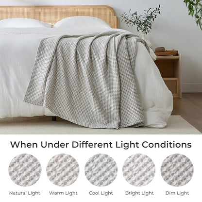 EGOHOME Lightweight Cotton Two-Tone Check Pattern Waffle Throw Blanket | Gray/White, 50"x60", Soft & Breathable for Bed, Couch, Sofa, All Seasons - color: Gray/White, size: Throw