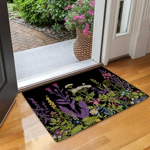 SPUNKER Herbs and Wild Flowers Welcome Mat - Indoor/Outdoor, Low-Profile Floor Rug, 17''x30'' - color: Herbs and Wild Flowers