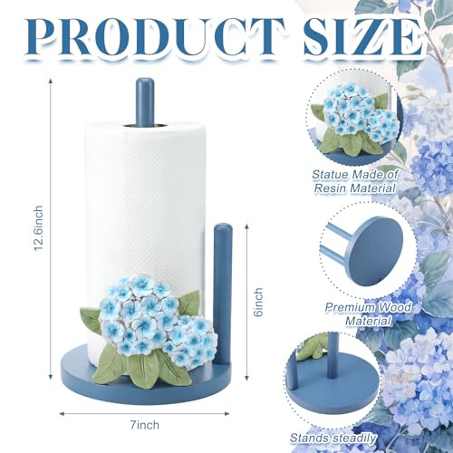 Hydrangea Paper Towel Holder Resin Blue Hydrangea Kitchen Decor Countertop Toilet Paper Towel Stand 12.5 Inch Floral Decorative Funny Stuff Gifts for Bathroom, Kitchen, Farmhouse, Home Decor - style: Hydrangea