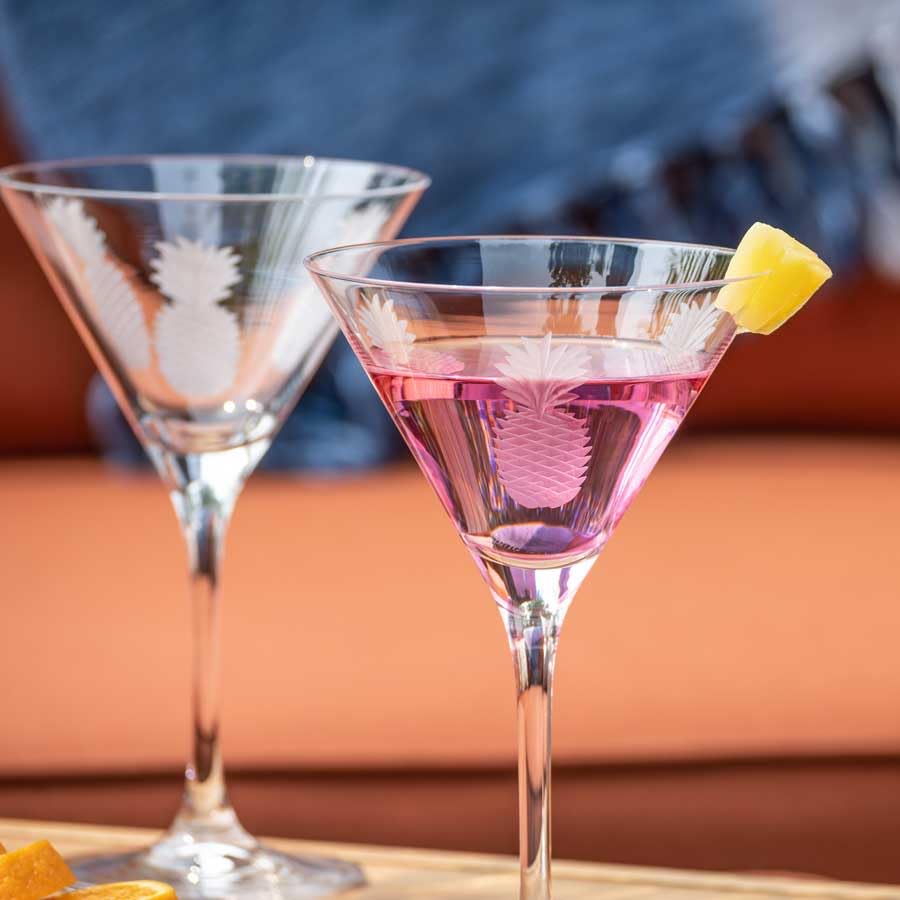 Rolf Glass Fresh Pineapple Martini Glass | Lead-Free Glasses | Proudly Made in the USA | Engraved Tropical Pineapple Martini Glasses | Set of 4 - color: Martini, size: Set of 4