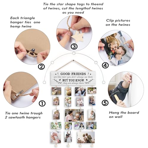 Friend Gifts, Best Friend Picture Frames Collage Photo Hanging Display Picture Board, Good Friends Are Like Stars, Unique Friend Gifts for Christmas Birthday Graduation Going Away Housewarming - color: Good Friends Are Like Stars