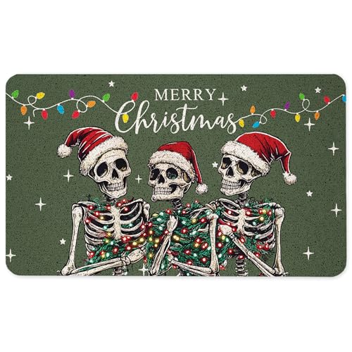 Halloween Christmas Door Mat, Merry Christmas Skeleton Doormat for Front Door Indoor Outdoor Entrance Porch, Halloween Skull Holiday Welcome Mat Outside, Xmas Bath Mats, 17x30 Inches - color: Halloween Christmas