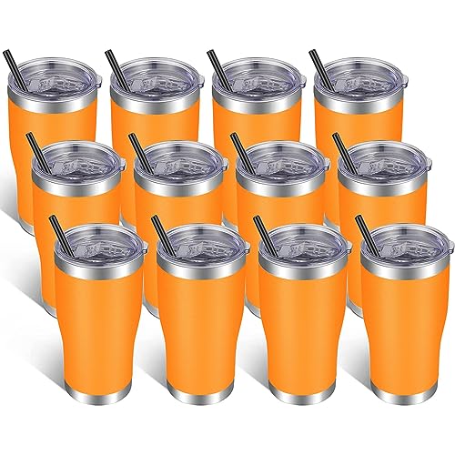 VEGOND 20oz Tumbler Stainless Steel Tumbler Cup with Lid And Straw Vacuum Insulated Double Wall Travel Coffee Mug(Orange 12 Pack) - color: Orange, size: 12 Count (Pack of 1)