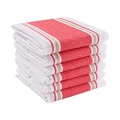 LFH Home Soft Cotton Dish Towels Premium Absorbent Kitchen Towels for Cleaning Drying and Wiping Counters Decorative Tea Towels Stylish and Fade Resistant Drying Dishes Easy to wash 18x28 Inch - Red - color: Red, size: 18x28 - Broad Stripe
