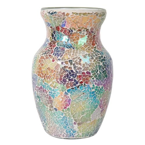 Mosaic Glass Flower Vase for Home Decor, Handmade Glass Vases for Living Room, Kitchen, Wedding, Office (Colorful Pink, 5 * 8 Inch) - color: Colorful Pink
