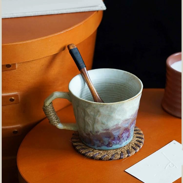 10oz Handmade Ceramic Tea Cup with Handle, Pottery Tea Mug | Lead-Free,Retro Vintage Japanese Style, Small Handmade mug,Reactive Glaze Artisanal Tea cup, Purple