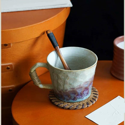 10oz Handmade Ceramic Tea Cup with Handle, Pottery Tea Mug | Lead-Free,Retro Vintage Japanese Style, Small Handmade mug,Reactive Glaze Artisanal Tea cup, Purple
