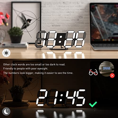 EDUP HOME® 3D LED Desk & Wall Clock with Remote Control, 9.7 Inch, Black | Digital Alarm Clock with Snooze, Temperature Display, Night Light and Auto/Manual Brightness Adjustment - color: Black Led Wall Clock 9.7"