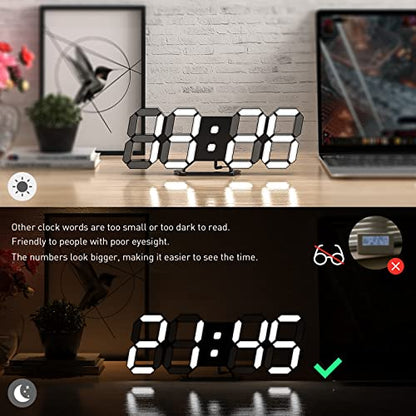 EDUP HOME® 3D LED Desk & Wall Clock with Remote Control, 9.7 Inch, Black | Digital Alarm Clock with Snooze, Temperature Display, Night Light and Auto/Manual Brightness Adjustment - color: Black Led Wall Clock 9.7"