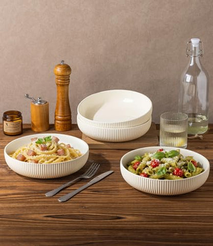 8.5" Ceramic Pasta Bowls Set of 4, Salad Bowls | Versatile Serving Bowls for Pasta, Salad, Fruit & Noodles, Housewarming & Wedding Gift, Beige - color: Beige, size: 8.5 Inch