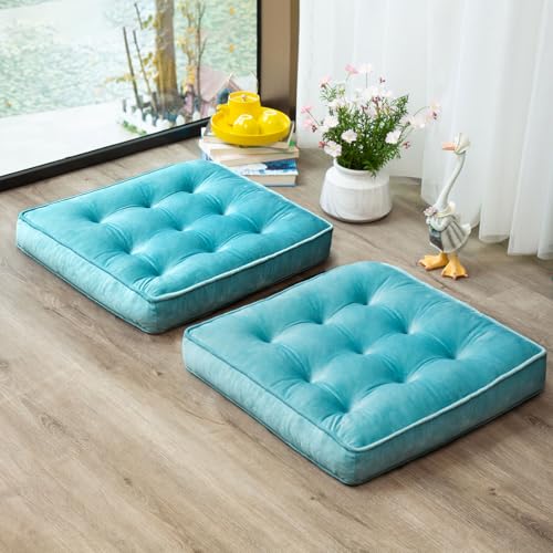 1 MIDDLE ONE Floor Pillow Set of 2, Memory Foam Meditation Cushion, Floor Cushions for Adults Sitting, Large Square Seat Cushions for Yoga, Couch, Sofa, Kids, Living Room, 20x20 Inch (Blue) - color: Blue, size: 20x20 Inch(Pack of 2)