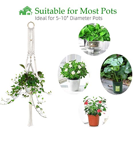 Macrame Plant Hangers Handmade Cotton Rope Flower Pot Holder Boho Theme Indoor Outdoor - Pack of 5 with Ceiling Hooks