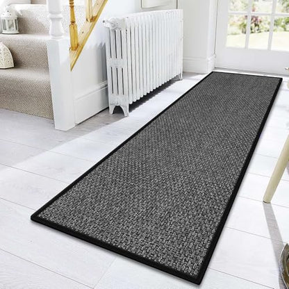 12ft Natural Jute Kitchen Rug Non Slip Washable, Rubber Backed Hallway Carpet Runner, Absorbent Laundry Room Runner Mat - color: Black, size: 2'4" x 12' (Rectangular)