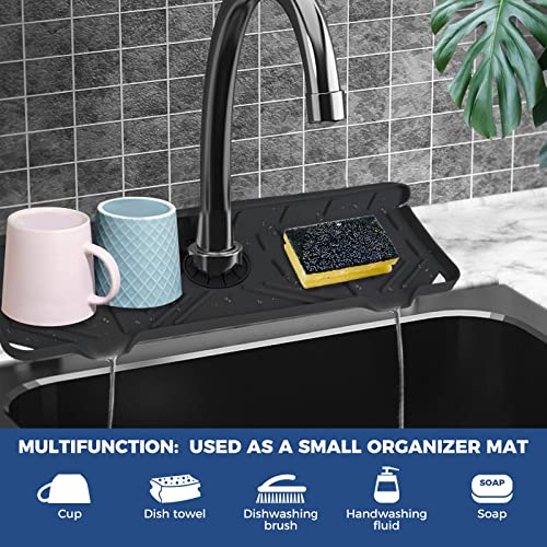 Silicone Faucet Handle Drip Catcher Tray Mat, Silicone Faucet Mat, Dish Soap Sponge Holder for Kitchen Sink Accessories, Drying Mat for Kitchen Counter & Bathroom Kitchen Sink Splash Guard (Black) - size: Black(1Pack): 14.25"x5.35"