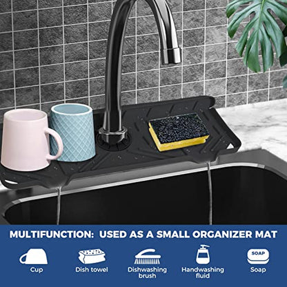 Silicone Faucet Handle Drip Catcher Tray Mat, Silicone Faucet Mat, Dish Soap Sponge Holder for Kitchen Sink Accessories, Drying Mat for Kitchen Counter & Bathroom Kitchen Sink Splash Guard (Black) - size: Black(1Pack): 14.25"x5.35"