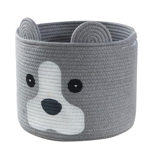 Medium Dog Woven Baskets with Handle, Dog Toy Hamper, Cotton Rope Dog Toy Storage Baskets for Pet, Animal Basket for Kids, Baby Gift Baskets for Dog Lovers, Grey - color: Grey