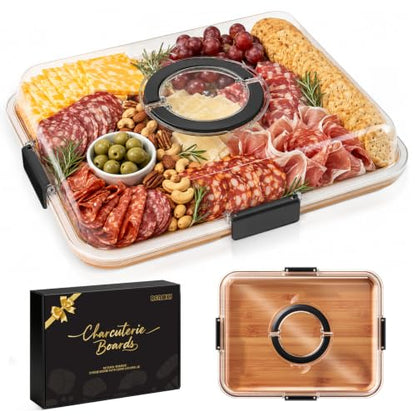 Portable Charcuterie Boards with Lid, Cheese, Veggie & Snack Tray | Clear Lid Keeps Food Fresh, Travel Portable Board for Kitchen, Picnic and Party, House Warming Gifts New Home - color: 1 Compartment Black