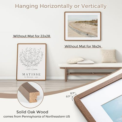 22x28 Poster Frame | Solid Oak Wood Picture Frame With Mat For 18x24 | Tempered Glass and Hanging Hardware Included | Puzzle Frame (Walnut, 1 Pack) - color: Walnut, size: 22''x28''-1P