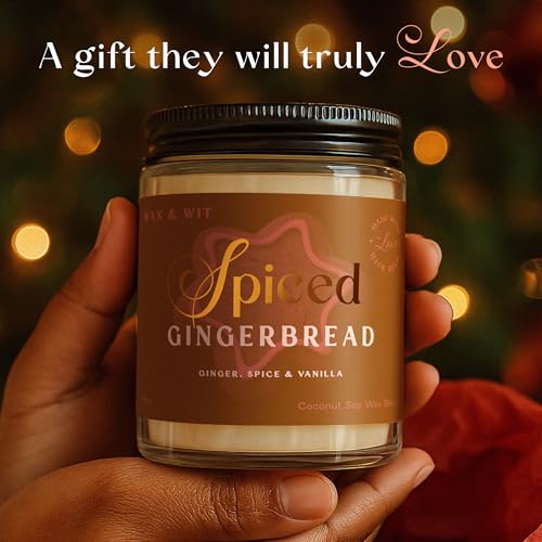 Wax & Wit Christmas Candles Scented – Vanilla, Ginger, Spice – Fall Candle, Perfect Holiday, Winter, Xmas, Autumn Gifts – 9oz, Soy Wax, 50 Hour Burn - color: Spiced Gingerbread